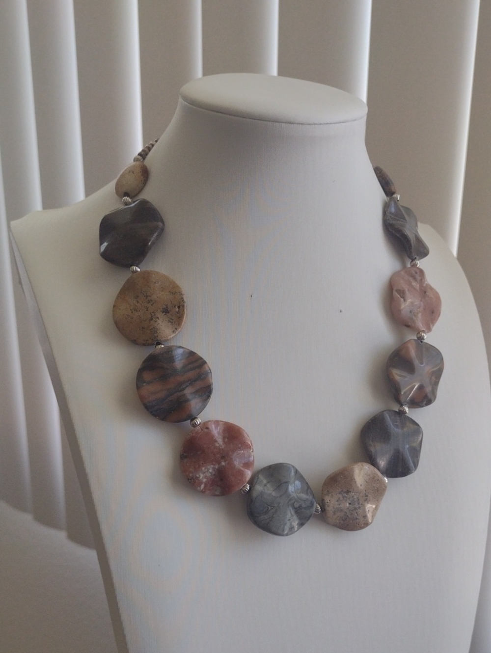 Multi-Tone Stone Disc Necklace - Mixed Jasper And Agate Statement